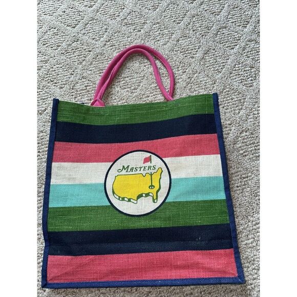 Masters Tournament Official Jute Tote Bag Multicolor Augusta National EUC - Picture 1 of 3